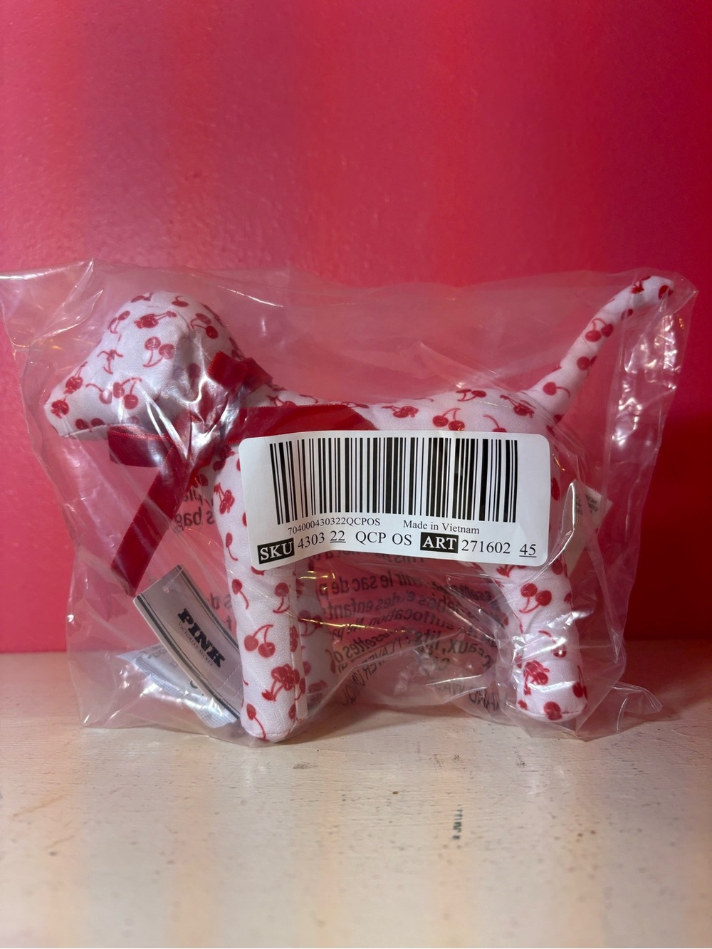 NEW Victoria's Secret PINK Galentine's Day Puppy Mini Dog NWT Cherry Velvet Bow